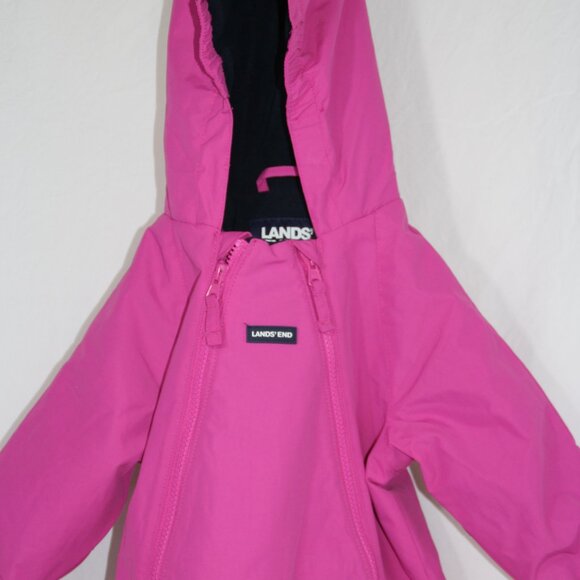 Lands End Bunting Snowsuit 6-12 Months Girl Hot Pink Double Zipper Fleece - Picture 2 of 8